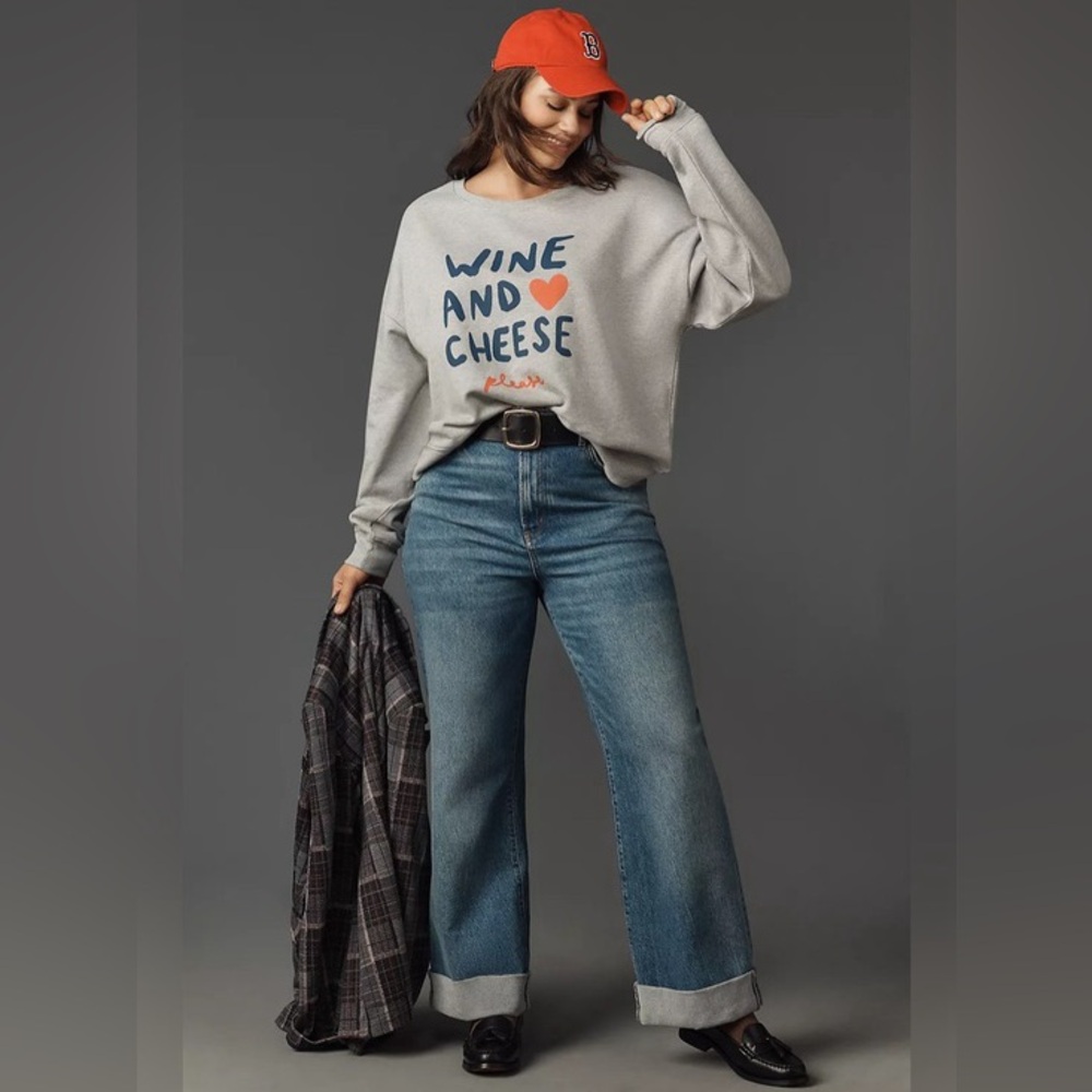 $88 Anthropologie Maeve X Jordan Nickson Wine & Cheese Graphic Sweatshirt XS - Picture 4 of 13